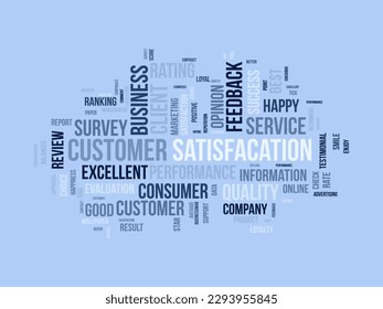 Word cloud background concept for Customer satisfaction. Client service, quality opinion rating of performance evaluation. vector illustration.