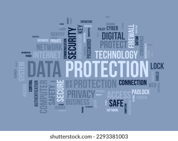 Word cloud background concept for Data protection. Digital security, network technology encryption of cyber cloud safety. vector illustration.