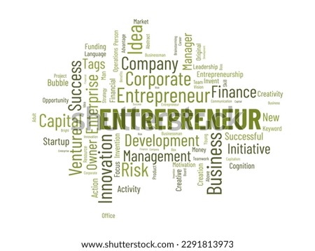Word cloud background concept for Entrepreneur. Business management, finance success and creative development, startup vision of leadership idea. vector illustration.
