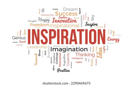 Concepto de fondo de nube de palabras para Inspiración. Innovación creativa, idea de inteligencia imaginativa de visión de negocios. ilustración vectorial.