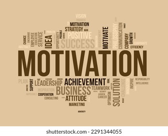 Word cloud background concept for Motivation. Positive inspirational attitude can better opportunity for success achievement. vector illustration.