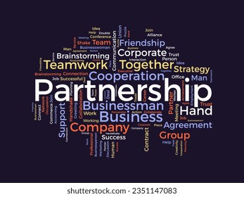 Word cloud background concept for Partnership. Business teamwork success, friendship strategy of company success. vector illustration.