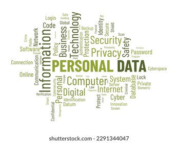 Concepto de fondo de nube de Word para datos personales. Política de protección de la seguridad digital utilizada para la seguridad personal de Internet. ilustración vectorial.