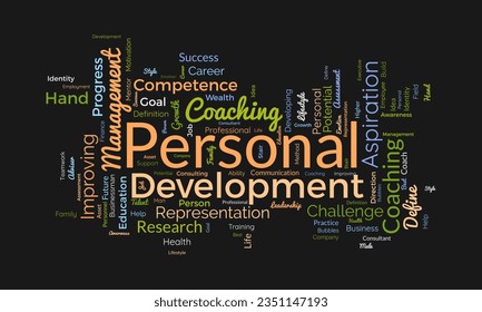Word cloud background concept for Personal development. Career growth with improving personal motive aspiration. vector illustration.
