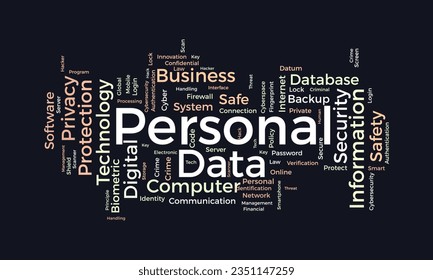 Word cloud background concept for Personal data. Digital safety protection policy used for personal internet security. vector illustration.