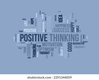 Concepto de fondo de nube de palabras para pensamiento positivo. Actitud de éxito, mentalidad creativa de optimismo en innovación. ilustración vectorial.