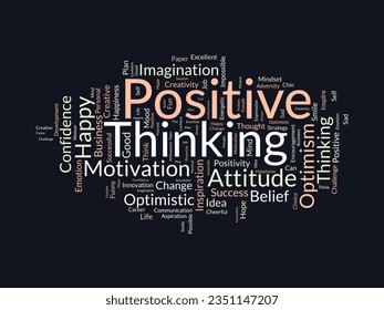 Concepto de fondo de nube de palabras para pensamiento positivo. Actitud de éxito, mentalidad creativa de optimismo en innovación. ilustración vectorial.