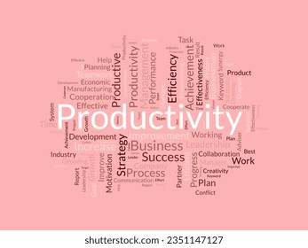 Word cloud background concept for Productivity. Business achievement, Productive progress performance of economic growth. vector illustration.