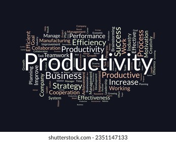 Word cloud background concept for Productivity. Business achievement, Productive progress performance of economic growth. vector illustration.