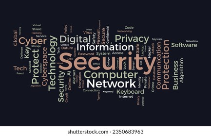 Word cloud background concept for security. Protect technology, privacy network and cyber information of hacker crime. vector illustration.