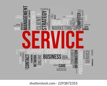 Word cloud background concept for Service. Quality support, client management advice of communication strategy. vector illustration.