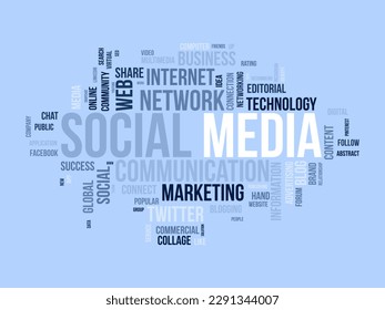 Word Cloud-Hintergrund-Konzept für soziale Medien. Globale Online-Kommunikation entwickelt sich mit Erfolg in sozialen Netzwerken. Vektorgrafik.