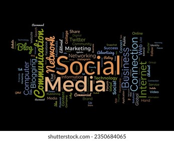 Word cloud background concept for Social media. Global online communication progress with social networking success. vector illustration.