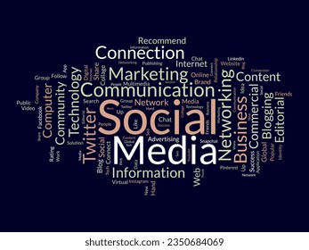 Word cloud background concept for Social media. Global online communication progress with social networking success. vector illustration.