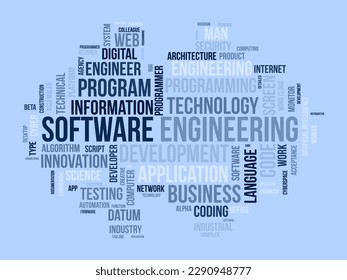 Word cloud background concept for Software engineering. computer programming system, cloud technology development of application management. vector illustration.