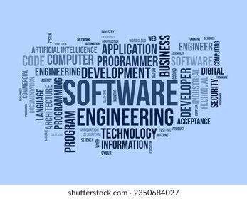 Word cloud background concept for Software engineering. computer programming system, cloud technology development of application management. vector illustration.