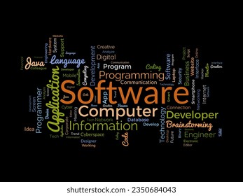 Word cloud background concept for Software. Computer programming development of cloud network technology. vector illustration.