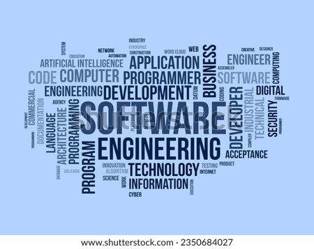 Word cloud background concept for Software engineering. computer programming system, cloud technology development of application management. vector illustration.