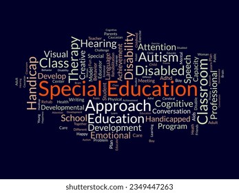 Word cloud background concept for Special Education. Disability development, special child behavior of development approach plan. vector illustration.