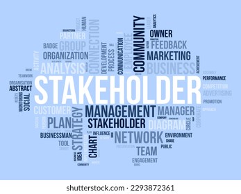 Word cloud background concept for stakeholder. employee diagram, business management strategy of company connection. vector illustration.