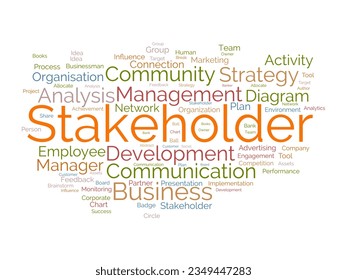 Word cloud background concept for stakeholder. employee diagram, business management strategy of company connection. vector illustration.