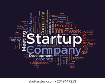 Word cloud background concept for Startup Company. Entrepreneurship idea, project innovation opportunity of corporate plan. vector illustration.