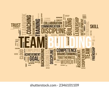 Word cloud background concept for Team building. Motivation coaching management with business assessment. vector illustration.