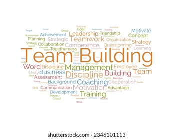 Word cloud background concept for Team building. Motivation coaching management with business assessment. vector illustration.