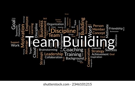 Word cloud background concept for Team building. Motivation coaching management with business assessment. vector illustration.