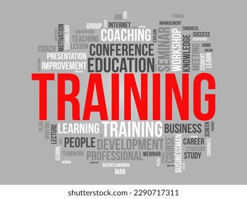 Word cloud background concept for Training. Professional career development with business workshop conference skill study. vector illustration.