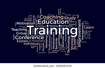 Word cloud background concept for Training. Professional career development with business workshop conference skill study. vector illustration.