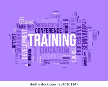 Word cloud background concept for Training. Professional career development with business workshop conference skill study. vector illustration.