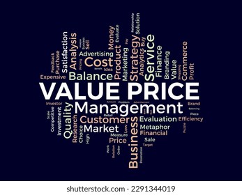 Concepto de fondo de nube de Word para el precio de valor. Metáfora de análisis financiero con medición de balance. ilustración vectorial.