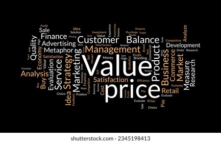 Concepto de fondo de nube de Word para el precio de valor. Metáfora de análisis financiero con medición de balance. ilustración vectorial.