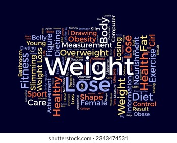 Word cloud background concept for weight Lose. Diet with healthy food for losing overweight or living healthy life. vector illustration.