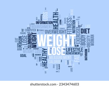 Word cloud background concept for weight Lose. Diet with healthy food for losing overweight or living healthy life. vector illustration.