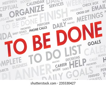 Word cloud of TO BE DONE related items, vector presentation background