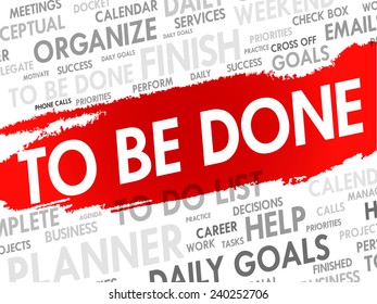 Word cloud of TO BE DONE related items, vector background
