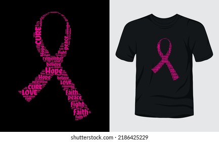 Camiseta de la cinta de sensibilización sobre el cáncer de mama en la nube de palabras.