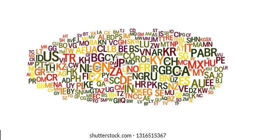 Word cloud collage with world country domain names or world counties double letters codes. Abstract letters collage.