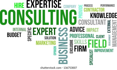 A word cloud of consulting related items