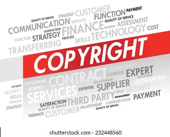 Word cloud of COPYRIGHT related items, presentation background