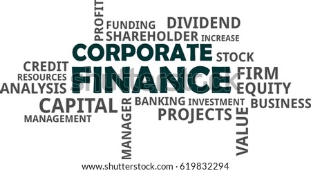 A word cloud of corporate finance related items