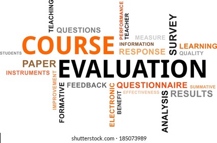 A word cloud of course evaluation related items