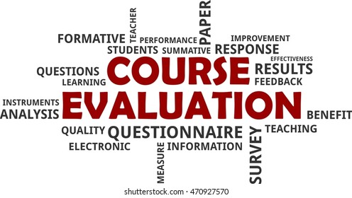 A word cloud of course evaluation related items