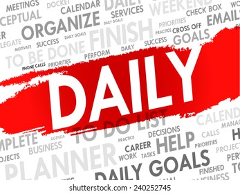 Word cloud of DAILY related items, vector background