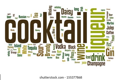 Word cloud with different cocktails and ingredients