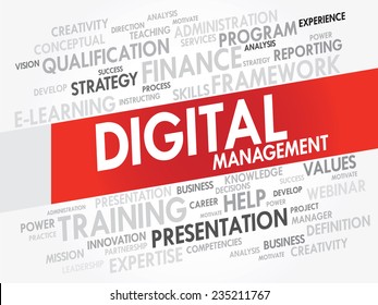 Word cloud of DIGITAL Management related items, vector presentation background