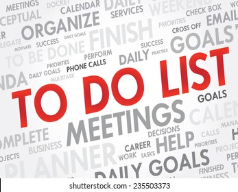 Word cloud of TO DO LIST related items, vector background