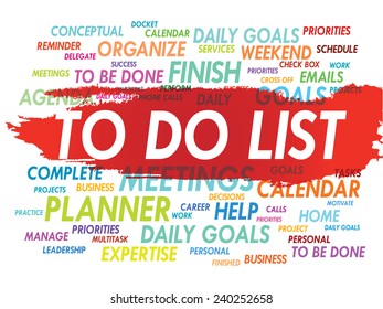 Word cloud of TO DO LIST related items, vector background